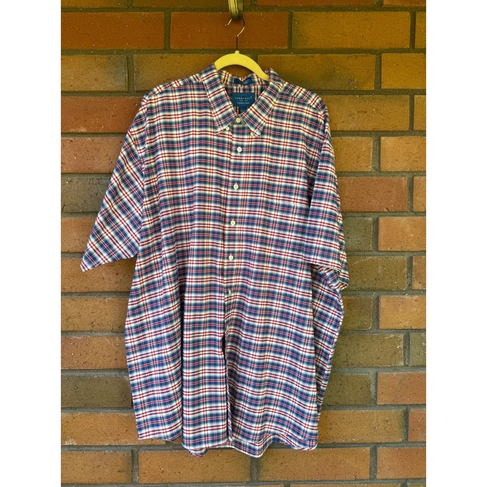 Towncraft Plaid Shirt Short Sleeve Button Down | Red White Blue | Size 3XLT